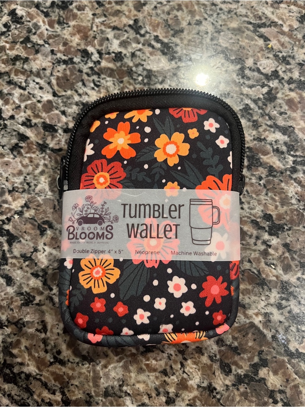 Floral Tumbler Wallet - Black with Orange Floral